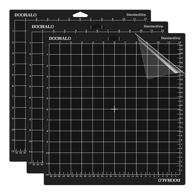 DOOHALO Cutting Mat Compatible with Cricut Explore Air2/One Maker Smart Cutting Machine Expression 12 X 12 inch 3 Pack Replacement Adhesive Vinyl Mats Black Color Standard Grip Cutting (Black) - Image 1